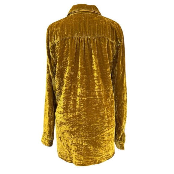 Maeve Anthropologie Karina Chartreuse Velvet Button Down Shirt Blouse Size 10 - Picture 4 of 12